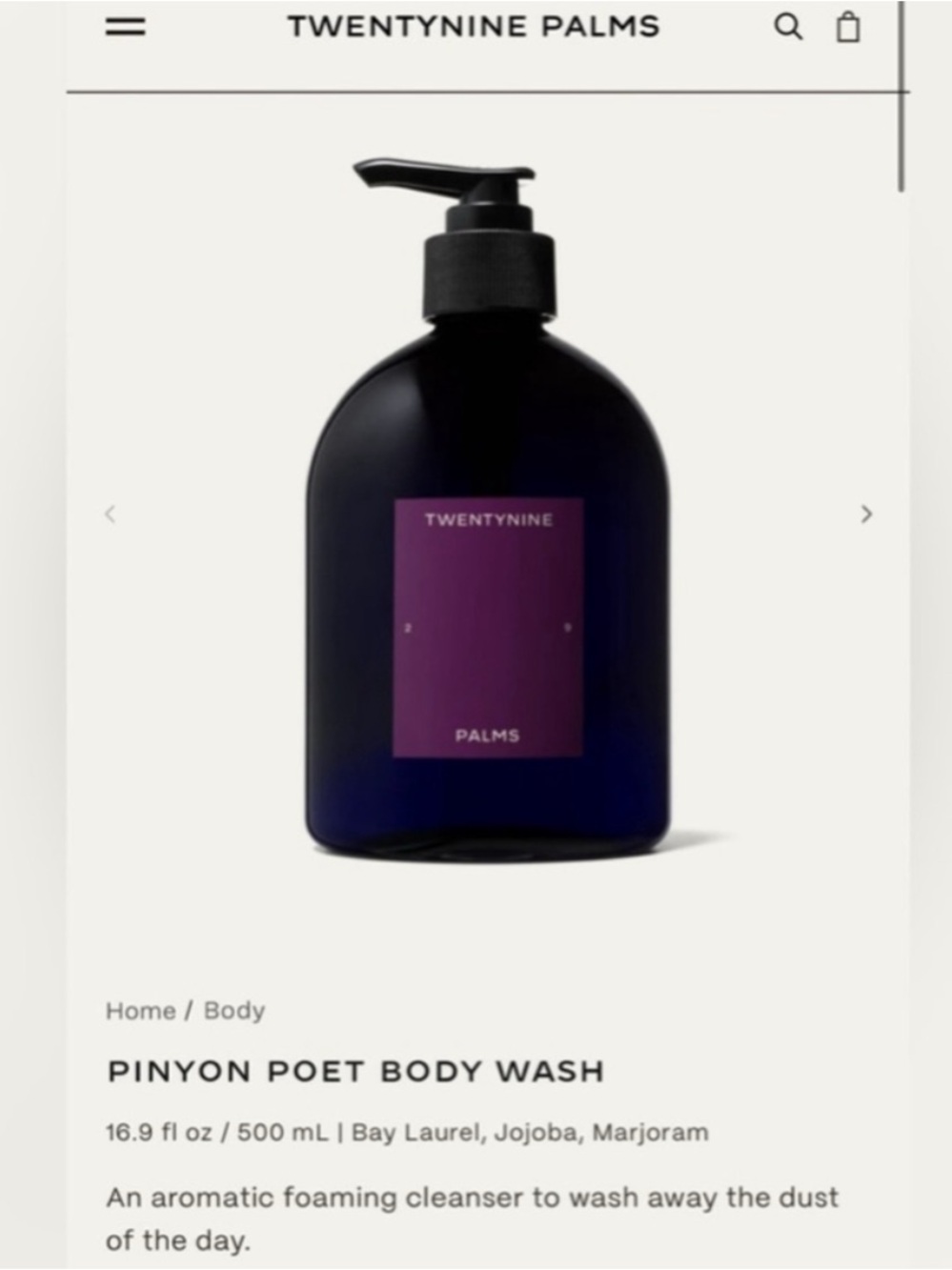 TwentyNine Palms Body Wash — Pinyon Poet, 16.9 fl oz - Picture 11 of 12